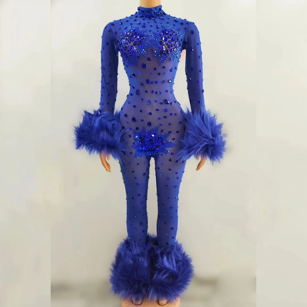 Board Game Yogi - Women Sexy Stage Singer Rhinestones Jumpsuit