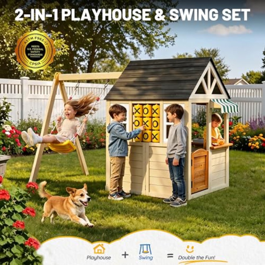 Wooden Playhouse with Swing Se - Board Game Room incelemesi ve fiyatı