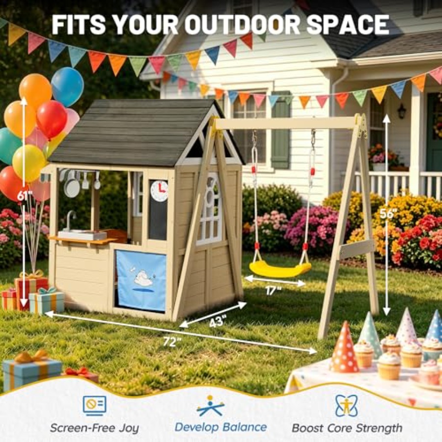 Wooden Playhouse with Swing Se - Board Game Room incelemesi ve fiyatı