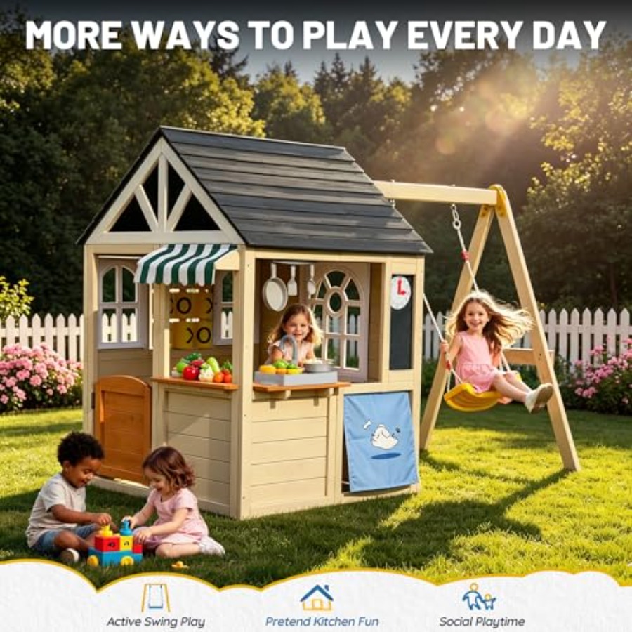 Wooden Playhouse with Swing Se - Board Game Room incelemesi ve fiyatı